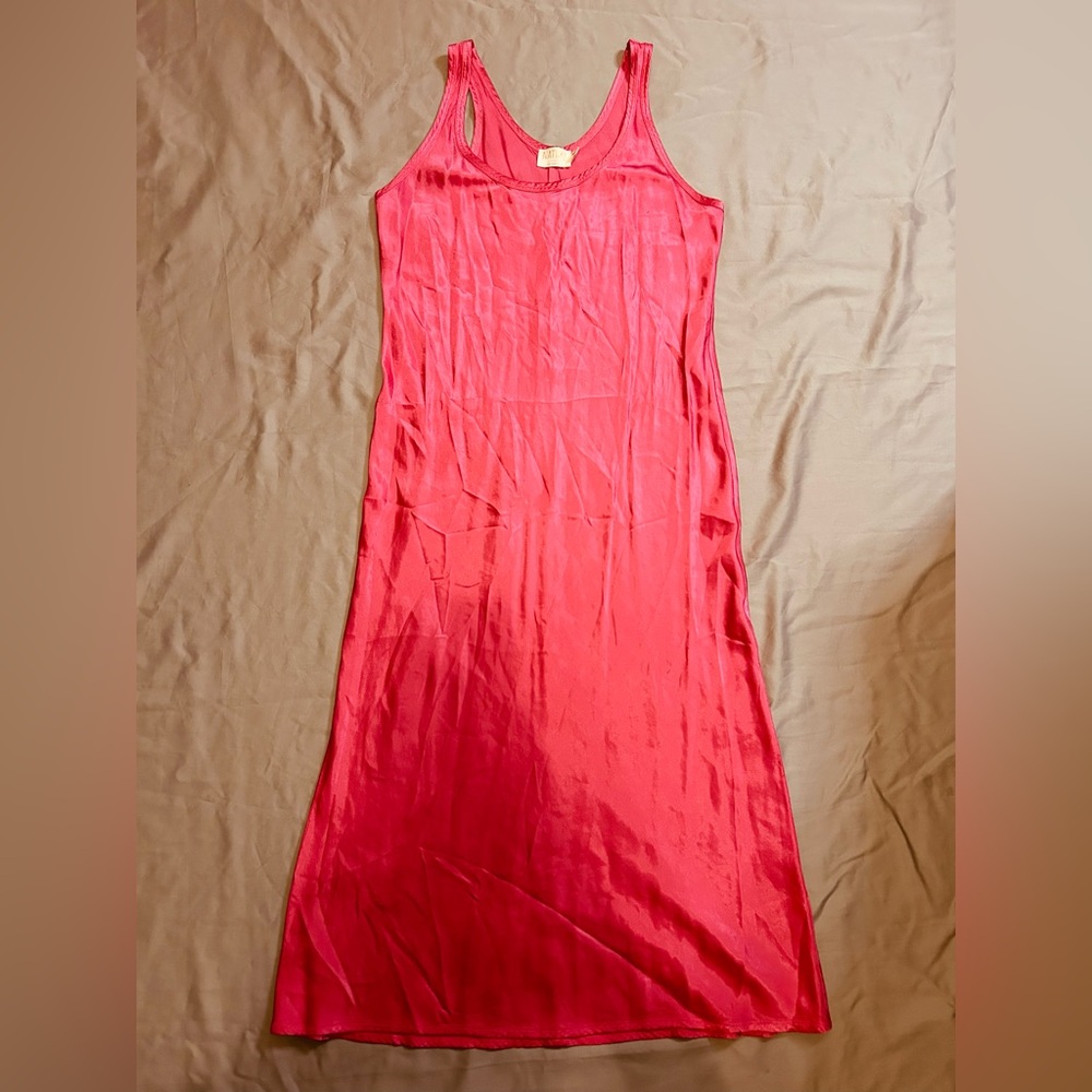 Nation LTD tank midi satin dress in pink color Size Medium